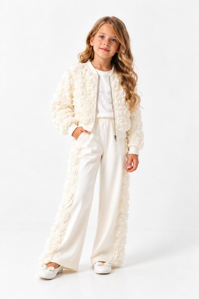 Generic Brand OYSHO 3-Piece Girls' Set with a Rose-Printed Jacket