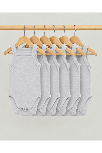 TOP CLOTHE 6 قطع بدي مواليد قطن 100% رمادي فاتح بدون أكمام – سوت أطفال حديثي ...