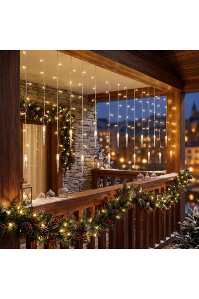 Ornament24 Instalatie de Craciun franjuri 96 LED, cu 16 turturi acrilici, 3x0...