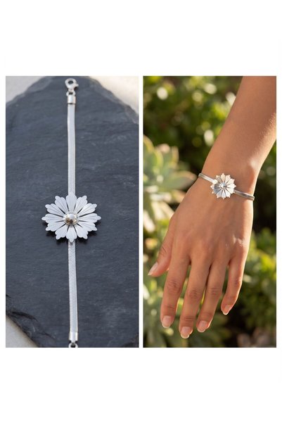 HOŞGÖR ACCESSORIES زهرة سلسلة الصلب الإيطالية سوار