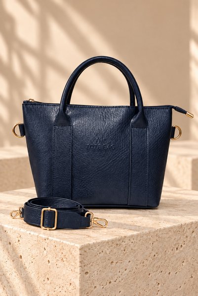 EBRUTESETTÜR Women's Tote Bag for Hand and Shoulder, Navy Blue