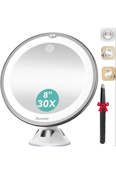 Auxmir Oglindă Cosmetică Iluminată LED 30X Mărire cu Lumină și Ventuză