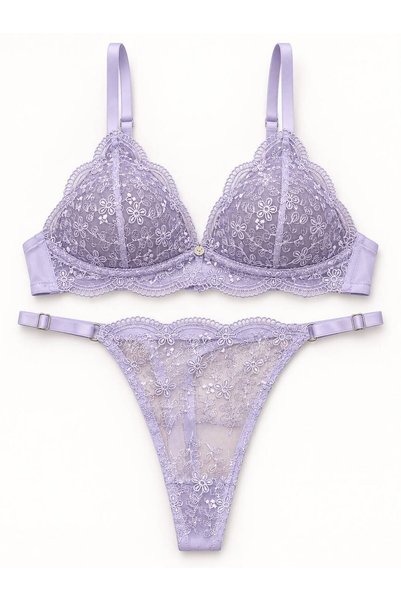 Softwearr Set de sutien brodat fără sârmă, cu model imprimeu floral, pentru f...