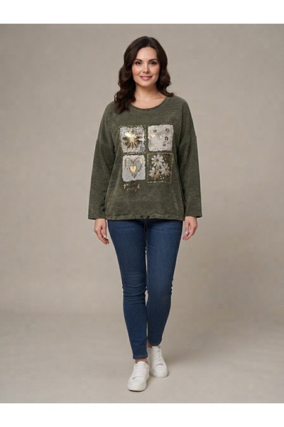 AYASOFYA OTANTIK Bluză de damă din catifea, lejeră, cu model floral și aplica...