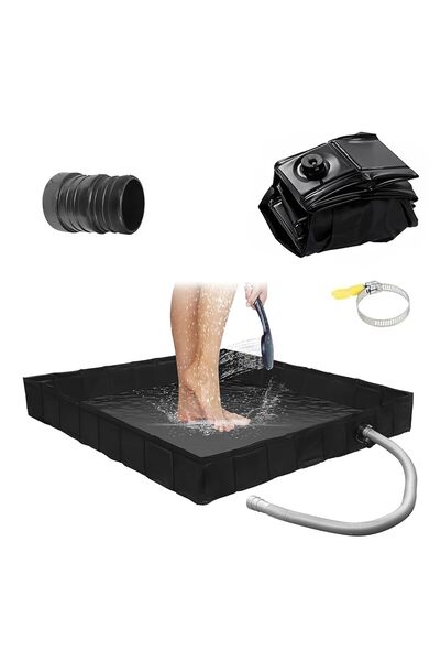 GENERAL Foldable Shower Base,Portable Shower Pan with Drain Hose and Clamp Sh...