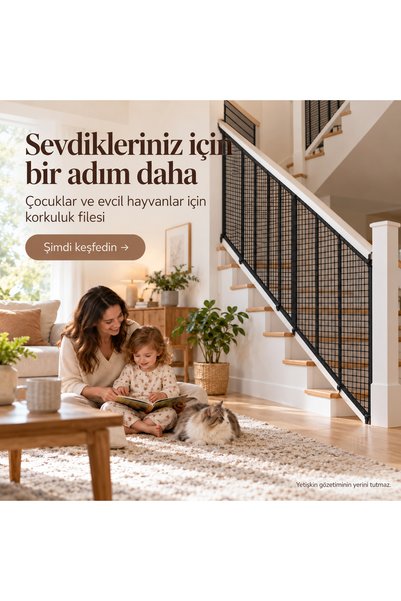 Percento Çocuk ve Evcil Hayvan İçin Balkon ve Merdiven Korkuluk Filesi Siyah