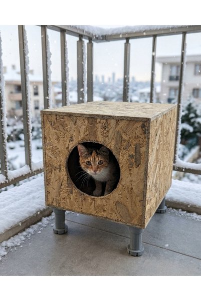 Kedi Evi yağmura ve soğuklara karşı OSB ahşap Dış Mekân Barınağı