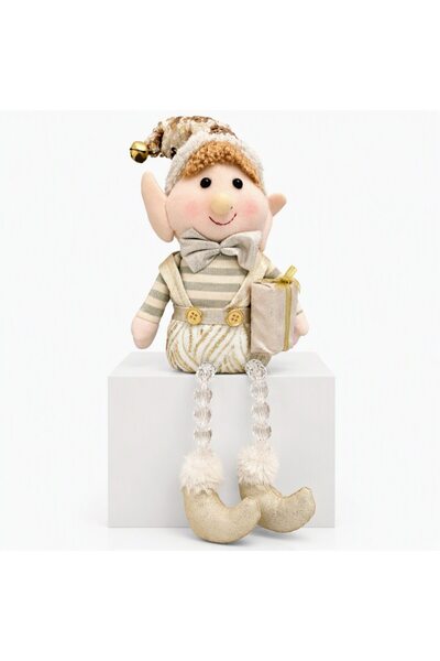 OEM Figurina Decorativa de Craciun Elf Baiat, cu Cadou, Caciula cu Clopotel s...