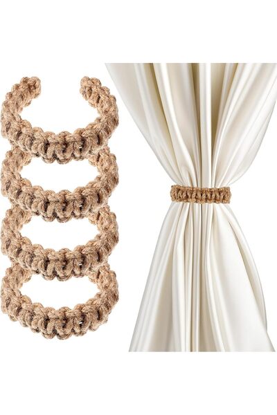 Tazweeq Boho Curtain Tiebacks, 4 Pack Braided Curtain Holdbacks, Flexible & L...