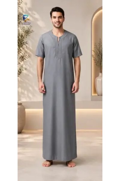 Generic Men's Moroccan Half-Sleeve Embroidered Jalabiya – Multi-color