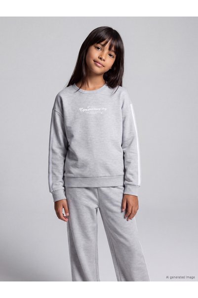 LC Waikiki Lcw Kids Grey Printed Girls' Soft Touch Sweatshirt with Nevavm Des...