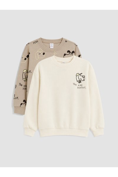 LC Waikiki Lcw Kids Beige 3-Thread Printed Standard & Regular Boys' Sweatshir...