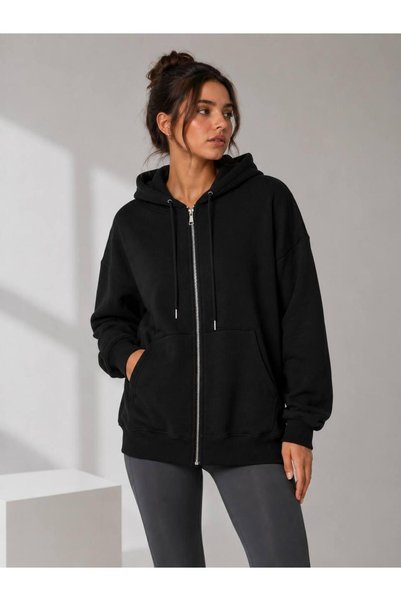 AL&SU BUTİK Unisex Zip-Up Hooded Kangaroo Pocket Sweatshirt