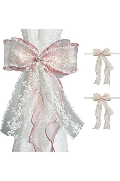 Yelajoy 2 PCS Pink Bowknot Curtain Tiebacks, Pearl Decor Bow Butterfly Curtai...