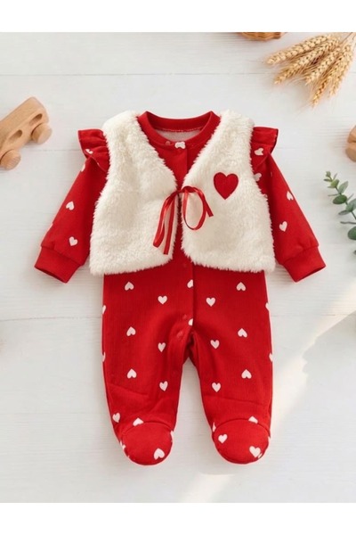 Valia Baby Lovebom Plush Vested Heart-Shaped Baby Girl Romper