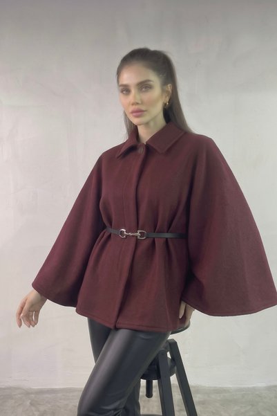 miremiran Poncho Off-White Original Cashmere Cape 20260003 Bordo