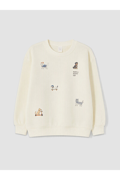 LC Waikiki Lcw Kids Beige 3-Thread Printed Loose & Oversized Sweatshirt for B...