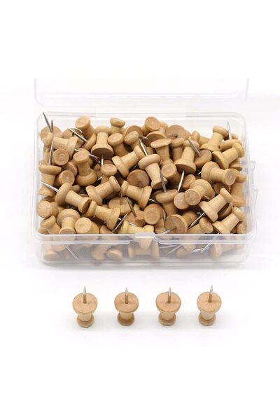 Generic 100 Pieces Wooden Push Pins with Storage Box Decorative Wood Thumb Ta...