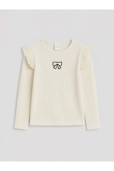 LC Waikiki Lcw Kids Ecru Ribbed Knit Embroidered Slim-Fit Long-Sleeve T-Shirt...