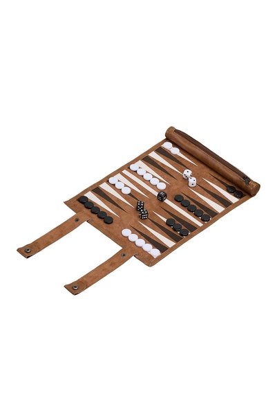 Relaxdays Set de backgammon de călătorie, 32x26cm, maro, piele, set complet