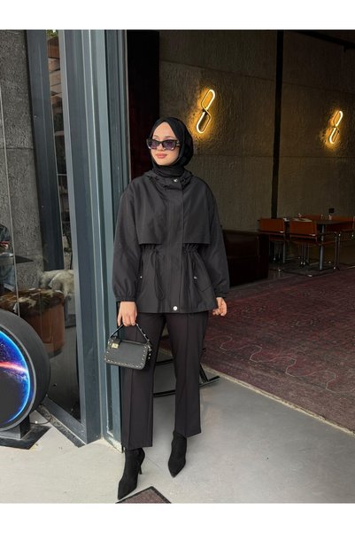 Ghisa 6587 Taş Detay Kaban Siyah