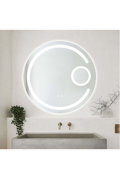 Olivy Oglindă de baie cu LED ⌀ 70 cm rotund cu lupă cosmetică, 3 nuanțe de lu...