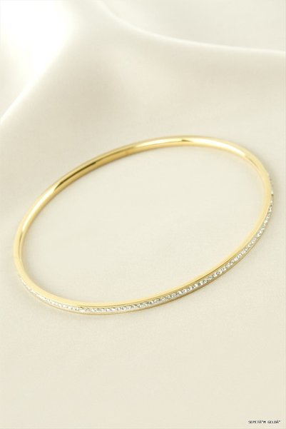 ZERO LAND Spt-Gld Stone-Inlaid Ajda Luxury Steel Bracelet 2 (222321) Mm, Yellow.