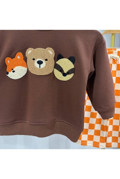 Patriko Boys and Girls Bear-Embroidered Sweatshirt and Pants Set, 2-8 Years.