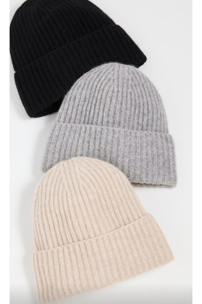 TNR SPORT Unisex Foldable Black-Gray-Cream 3-Piece Beanie Set.