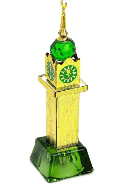 Generic Mecca Clock Tower Miniature Showpiece, Gold Plated, Green Crystal Bas...