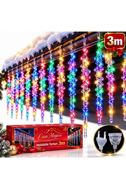 OEM LED ледени висулки 3м, 10 висулки по 25.5см, многоцветна светлина, светли...