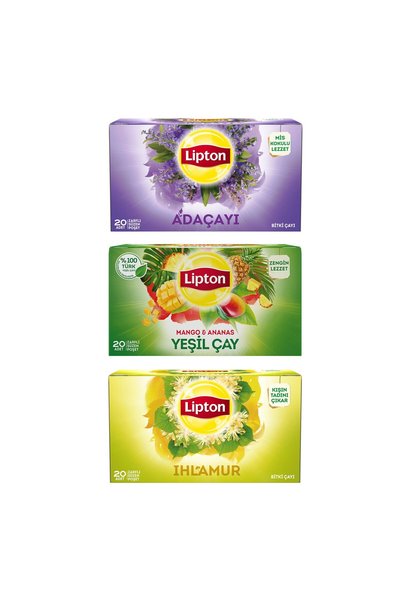 Lipton Herbal Tea 20-Pack: Sage-Linden-Green Tea, Mango-Pineapple, 3-Piece Set.
