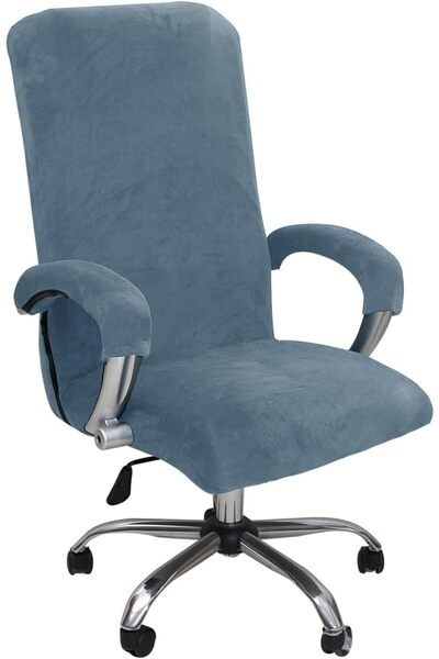 EXCEFORE Velvet Plush Stretch Office Chair Cover with Armrest, Solid Color Sl...