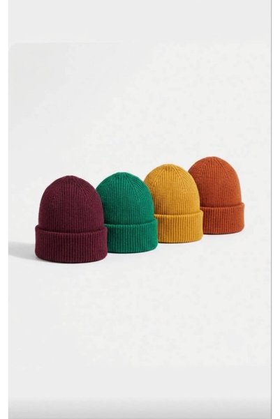 TNR SPORT Children'S-Baby Foldable Brown-Green-Yellow-Orange 4-Piece Beanie Set