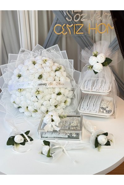 Cyz Home 99'lu Beyaz Şakayık Kızİsteme Çiçeği ve 150 Adet Söz Çikolatası, Niş...