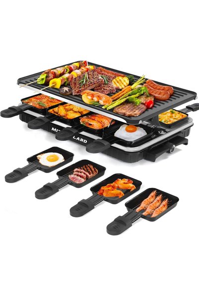 GENERAL Electric Raclette Machine, 1500w Grill Indoor - Smokeless, 8 Mini Pans