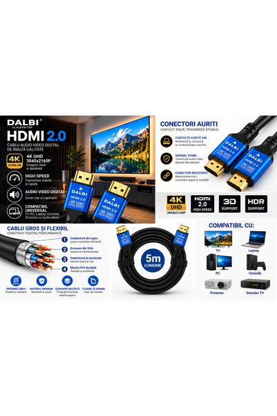 Generic Brand Cablu HDMI 2.0 4K UHD high speed 5 m