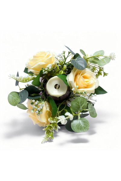 Ruyidecor Aranjament floral cu lumânare decorativă, 6 capete, 30 cm, crem