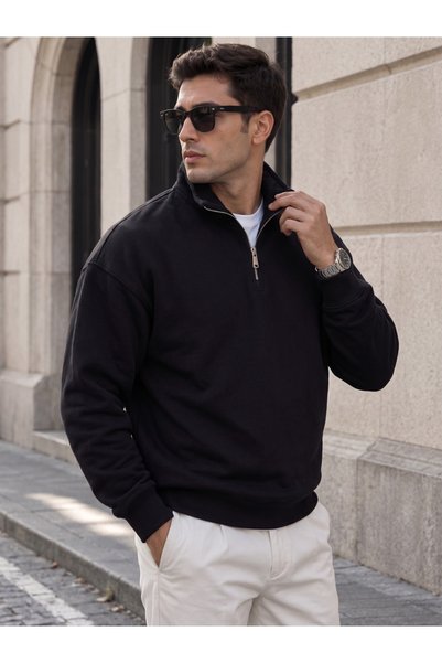 viperkombin Half-Zip Wide-Fit Sweatshirt, 3-Thread Diagonal Fabric, Thick Con...