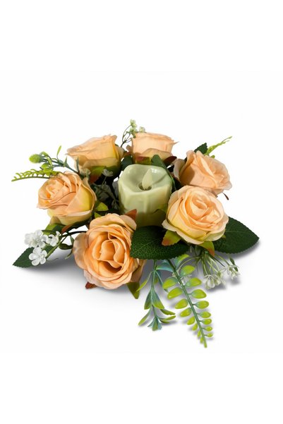 Ruyidecor Aranjament floral cu lumânare decorativă, 6 capete, 30 cm, portocaliu