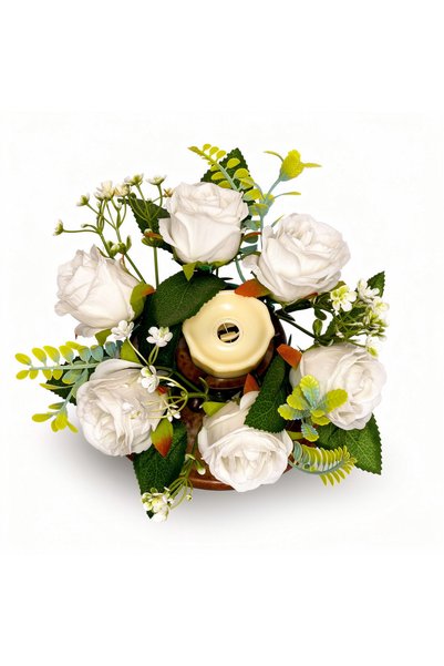 Ruyidecor Aranjament floral cu lumânare decorativă, 6 capete, 30 cm, alb