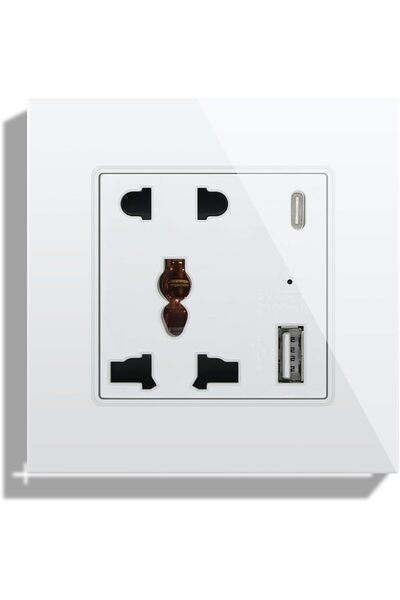 Bseed Single 5 Pin Universal Wall Socket with USB C & USB A - 1 Gang White, M...