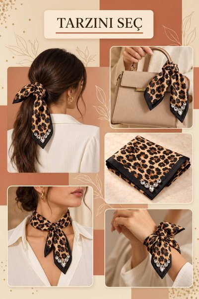 MÜJERİL'S Eșarfă bandana pentru femei Alyy, decorată cu pietre, 50x50, pătrat...
