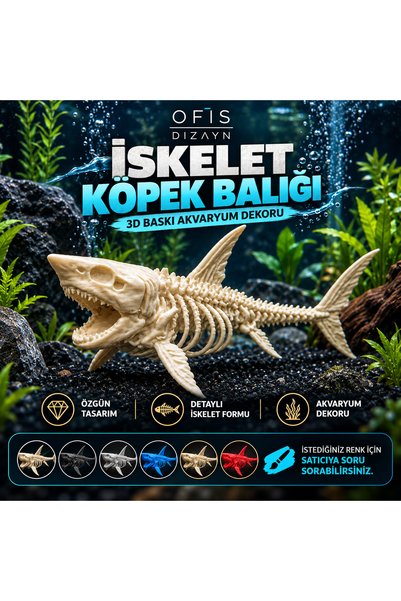 Ofis Dizayn 3D Baskı İskelet Köpek Balığı Dekoru Dekoratif Akvaryum Süsü