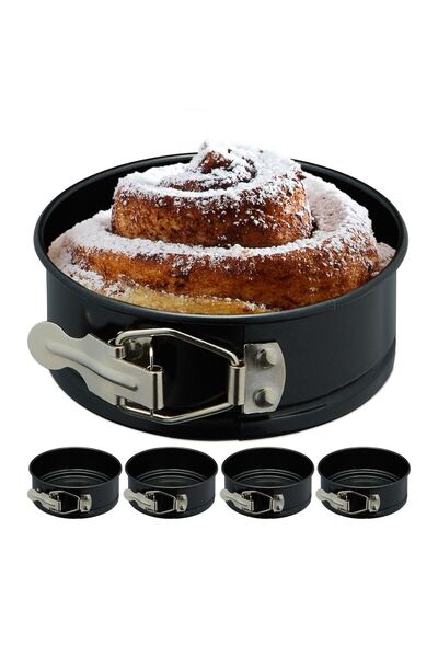 Relaxdays Set de 5 forme de copt Relaxdays, rotunde, negre, din oțel carbon, ...