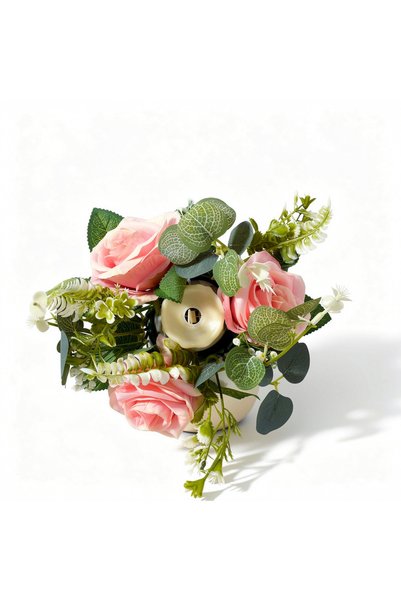 Ruyidecor Aranjament floral cu lumânare decorativă, 6 capete, 30 cm, roz