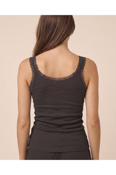 TOP CLOTHE توب نسائي دانتيل بحمالات عريضة وأزرار أمامية، بلوزة كت دانتيل بدون أكمام بقماش مضلع وقصة سليم فيت – بيج وأسود وأبيض