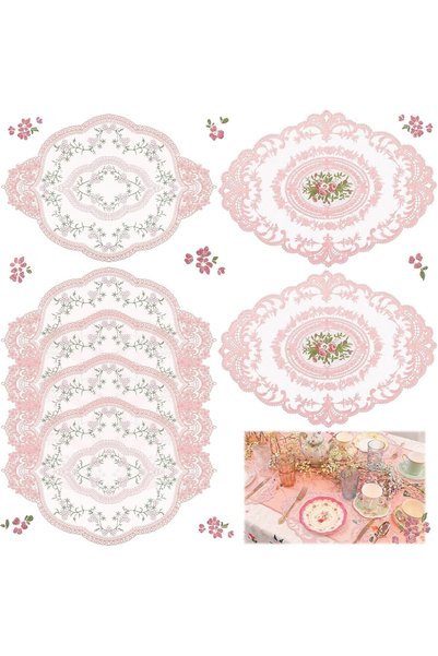 Tazweeq 10 Pcs Lace Placemats, Oval Vintage Lace Crochet Handmade Embroidered...