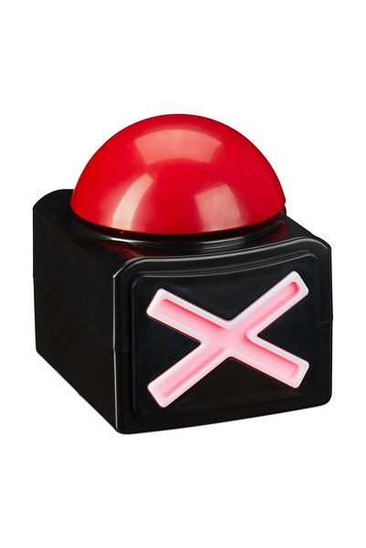 Relaxdays Buzzer pentru quiz cu sunet și lumină, Alb/Roșu/Negru, 12x10.5x9.5 cm