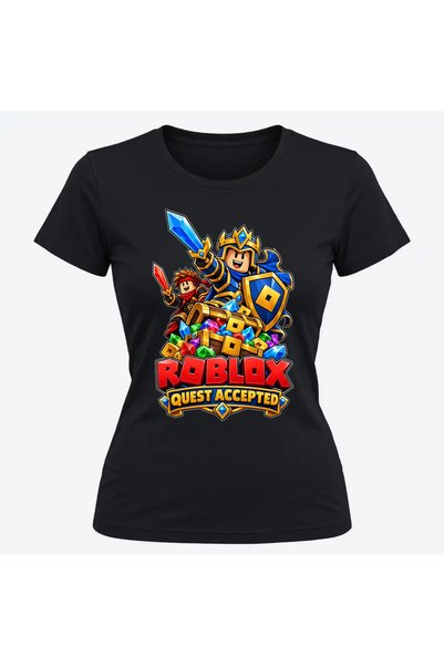 Malfini Tricou personalizat "Roblox – Quest Accepted", Negru, Dama, Bumbac 100%,